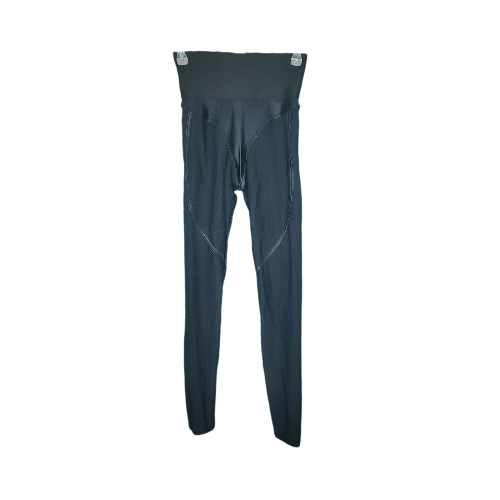 Black Waffle Weave Full Length High-rise Leggings Women's Size Medium